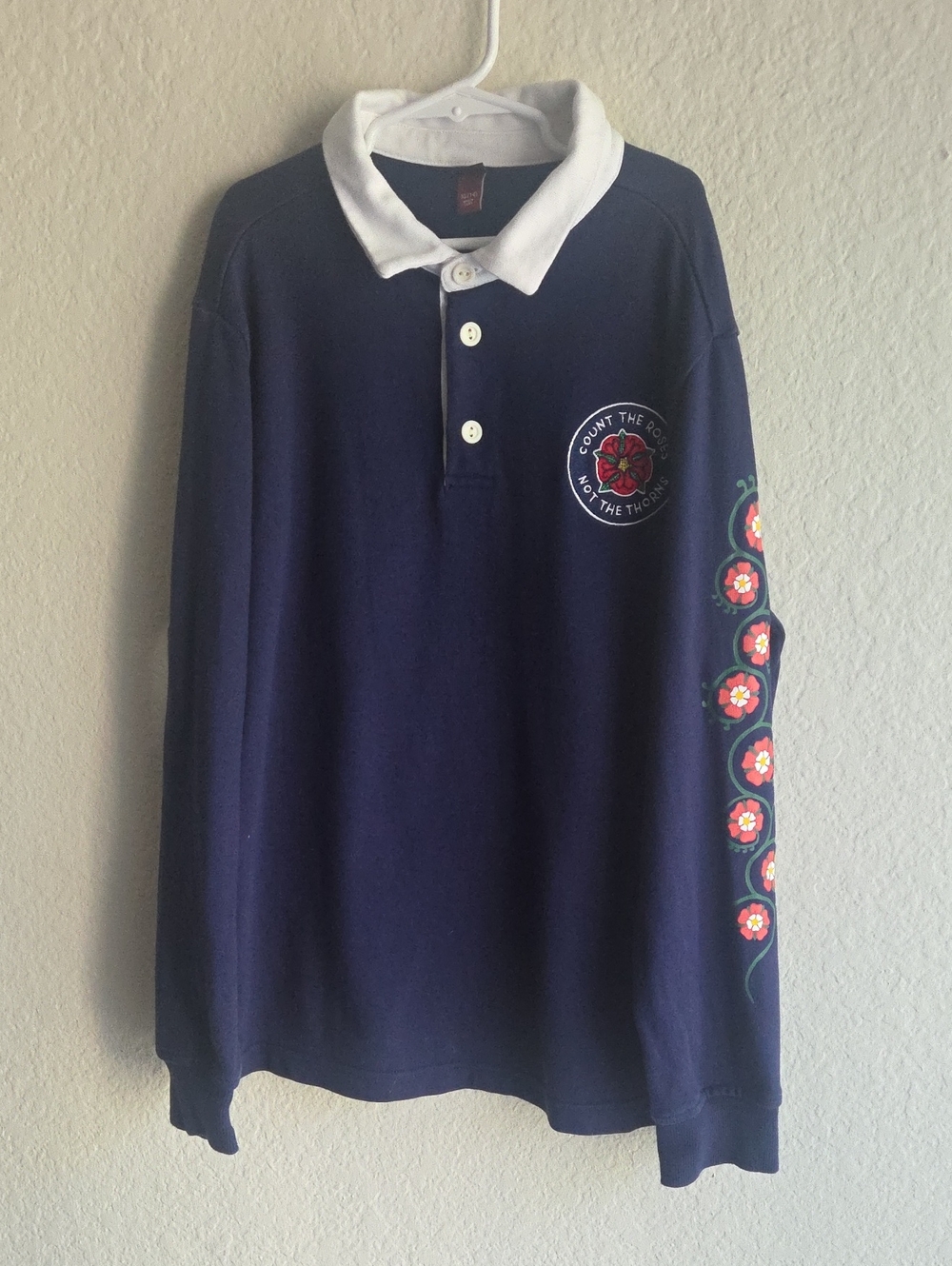 Rowing Blazers X Target NavyCrewneck Sweater with White Collar and Floral Sleeve